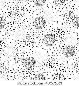 Vector abstract seamless pattern. Memphis doodle swatches. Retro memphis style, fashion 80-90s. You can use each swatch separately. Black and white texture.