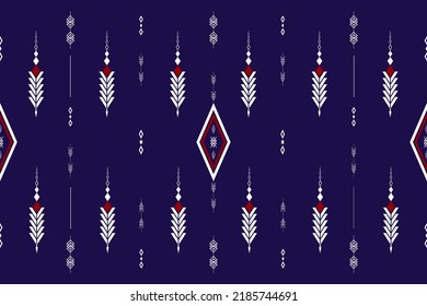 Vector - Abstract seamless pattern modern design. White, red on dark blue background. Ethnic geometric image. Can be use for print, fabric, scarf, paper, satin, cotton, cloth.