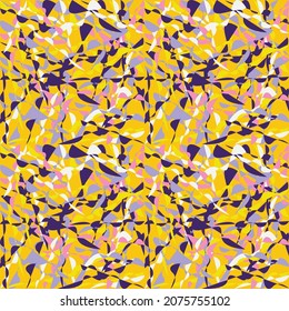 Vector abstract seamless pattern with multicolored randomly scattered fragments of yellow color scheme. Concept - wrapping paper or fabric