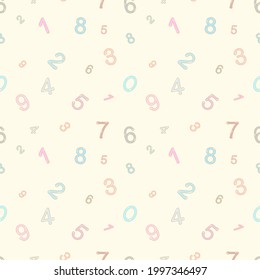 Vector - Abstract seamless pattern of number 1,2,3,4,5,6,7,8,9,0 on yellow background. Pastel color.  Can be use for print, paper, fabric, backdrop.