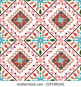 Vector - Abstract seamless pattern on ethnic geometric background. Art diamonds design. Can be use for print, paper, fabric, fashion, pillow.