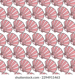 Vector abstract seamless pattern on the theme of the sea, travel, adventure and discovery. Vintage repeating background with hand drawn seashell sketches.