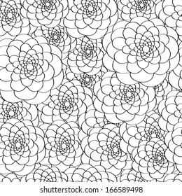 Vector abstract seamless pattern with ornamental flowers in black and white colors
