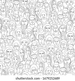 Vector abstract seamless pattern people without a medical protective mask on a white background. Coronavirus, flu epidemic, infectious diseases concept, web page fill, wallpaper, Adult coloring book
