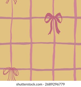 Vetor abstrato padrão sem emenda com verificações e arcos rosa. Ilustração pintada à mão para design, impressão, tecido ou fundo.