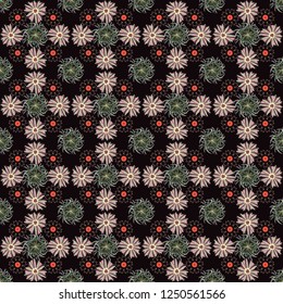 Vector abstract seamless pattern. Plant flower nature wallpaper. Summer exotic floral abstract black, violet and gray background.