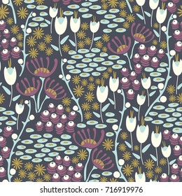 Vector abstract seamless pattern with plants.