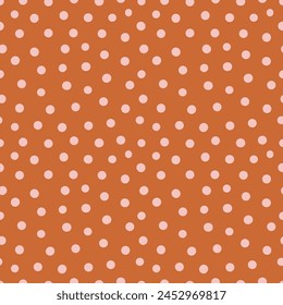 Vector abstract seamless pattern with polka dot ornament made in orange color. Hand drawn fabric design or wallpaper for you design.