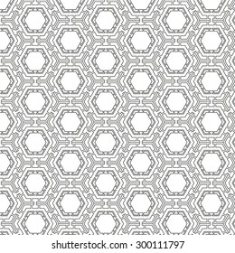 Vector abstract seamless pattern. Repeating geometric tiles with hexagonal mesh of triangles and geometric shapes