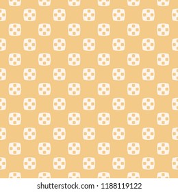 Vector abstract seamless pattern. Retro vintage texture. Minimal geometric background with small round shapes, square, circles, dots. Simple rustic style repeatable design in yellow and white colors