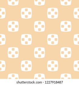 Vector abstract seamless pattern. Retro vintage texture. Minimal geometric repeat background with round shapes, square, circles, cookies. Simple rustic style design in light yellow and white colors