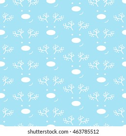 Vector abstract seamless pattern with silhouette of deer with smile. Christmas winter blue background