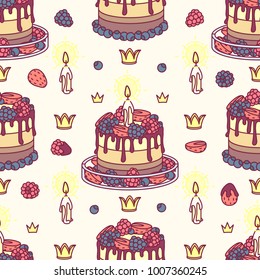 vector abstract seamless pattern. Simple Little Princess concept for girl. Fill drawing illustration. Cute childish fabric background. Print art graphic backdrop texture. Wrapping design for kids 085