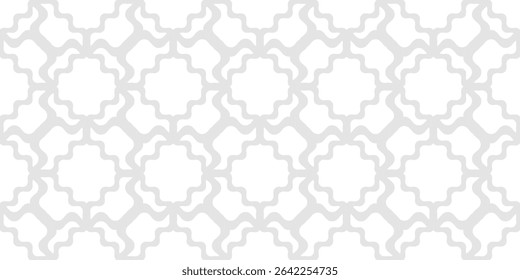 Vector abstract seamless pattern. Simple ornament texture with curved grid, mesh, wavy lattice, floral shapes. Subtle light gray and white ornamental background. Repeating design for wallpaper, decor