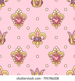 vector abstract seamless pattern. Simple Little Princess concept for girl. Fill drawing illustration. Cute childish fabric background. Print art graphic backdrop texture. Wrapping design for kids 002