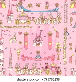 vector abstract seamless pattern. Simple Little Princess concept for girl. Fill drawing illustration. Cute childish fabric background. Print art graphic backdrop texture. Wrapping design for kids 029