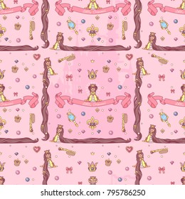 vector abstract seamless pattern. Simple Little Princess concept for girl. Fill drawing illustration. Cute childish fabric background. Print art graphic backdrop texture. Wrapping design for kids 023