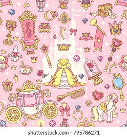 vector abstract seamless pattern. Simple Little Princess concept for girl. Fill drawing illustration. Cute childish fabric background. Print art graphic backdrop texture. Wrapping design for kids 018