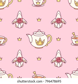vector abstract seamless pattern. Simple Little Princess concept for girl. Fill drawing illustration. Cute childish fabric background. Print art graphic backdrop texture. Wrapping design for kids 038
