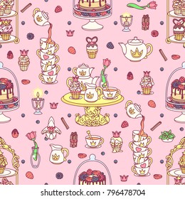 vector abstract seamless pattern. Simple Little Princess concept for girl. Fill drawing illustration. Cute childish fabric background. Print art graphic backdrop texture. Wrapping design for kids 031
