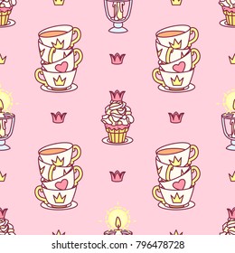 vector abstract seamless pattern. Simple Little Princess concept for girl. Fill drawing illustration. Cute childish fabric background. Print art graphic backdrop texture. Wrapping design for kids 042