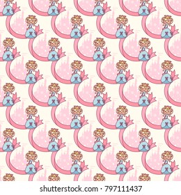 vector abstract seamless pattern. Simple Little Princess concept for girl. Fill drawing illustration. Cute childish fabric background. Print art graphic backdrop texture. Wrapping design for kids 057