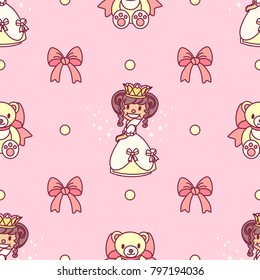 vector abstract seamless pattern. Simple Little Princess concept for girl. Fill drawing illustration. Cute childish fabric background. Print art graphic backdrop texture. Wrapping design for kids 068