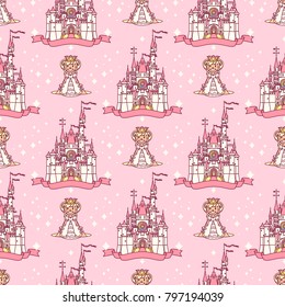 vector abstract seamless pattern. Simple Little Princess concept for girl. Fill drawing illustration. Cute childish fabric background. Print art graphic backdrop texture. Wrapping design for kids 064