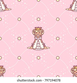vector abstract seamless pattern. Simple Little Princess concept for girl. Fill drawing illustration. Cute childish fabric background. Print art graphic backdrop texture. Wrapping design for kids 073
