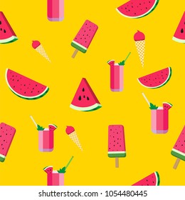 Vector abstract seamless pattern with slices of watermelon.