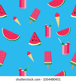 Vector abstract seamless pattern with slices of watermelon.