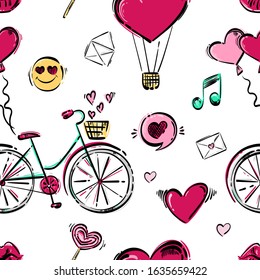 Vector abstract seamless pattern for St. Valentine's Day. Hand drawing