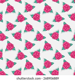 Vector abstract seamless pattern with sticker rose and shadow  on a white background