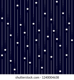 Vector abstract seamless pattern with stripes and stars. Blue space meteor shower background