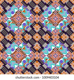 Vector abstract seamless pattern, stylized pattern background, tiles pattern in white, blue and black colors.
