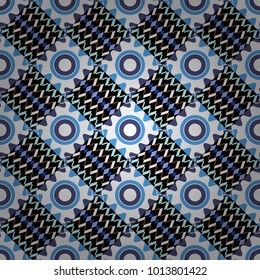 Vector abstract seamless pattern, stylized pattern background, tiles pattern in blue, white and black colors.