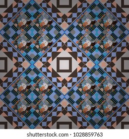 Vector abstract seamless pattern, stylized pattern background, tiles pattern in blue, brown and gray colors.