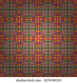 Vector abstract seamless pattern, stylized pattern background, tiles pattern in pink, blue and yellow colors.