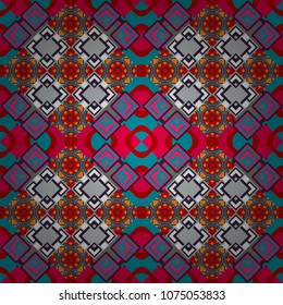 Vector abstract seamless pattern, stylized pattern background, tiles pattern in blue, pink and gray colors.