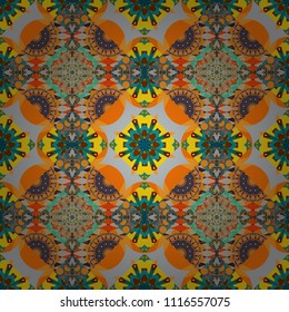 Vector abstract seamless pattern, stylized pattern background, tiles pattern in blue, black and beige colors.
