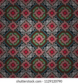 Vector abstract seamless pattern, stylized pattern background, tiles pattern in gray, green and brown colors.