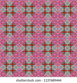Vector abstract seamless pattern, stylized pattern background, tiles pattern in gray, blue and pink colors.