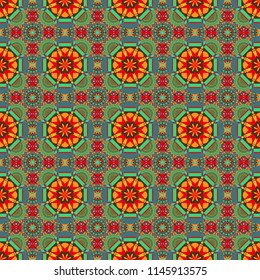 Vector abstract seamless pattern, stylized pattern background, tiles pattern in orange, brown and green colors.