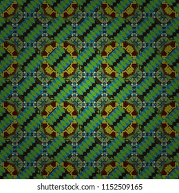 Vector abstract seamless pattern, stylized pattern background, tiles pattern in blue, brown and green colors.