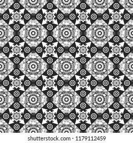 Vector abstract seamless pattern, stylized pattern background, tiles pattern in black, white and gray colors.
