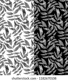 Vector abstract seamless pattern. Stylized floral elements, fantastic flowers, leaves. Black and white hand drawn textile bohemian print. Batik, wallpaper, wrapping