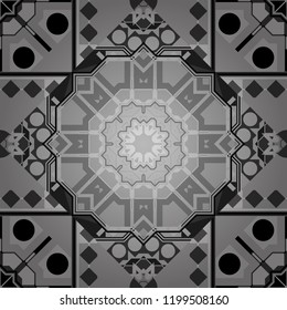 Vector abstract seamless pattern, stylized pattern background, tiles pattern in white, gray and black colors.