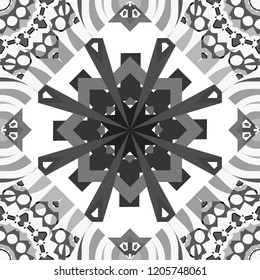 Vector abstract seamless pattern, stylized pattern background, tiles pattern in black, white and gray colors.
