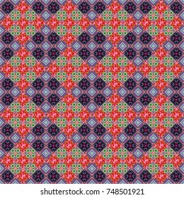 Vector abstract seamless pattern, stylized pattern background, tiles pattern in purple, pink and green colors.