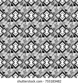 Vector abstract seamless pattern, stylized pattern background, tiles pattern in white, gray and black colors.